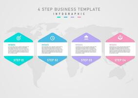 infographie modèle Facile affaires hexagone pastel multi coloré Icônes Haut le Nombres au dessous de le milieu avoir une blanc carré et le des lettres au dessous de avoir une carte. gris pente Contexte vecteur