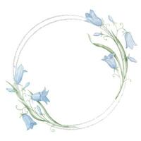 floral couronne de cloche fleurs. main tiré aquarelle rond Cadre avec jacinthes sur isolé Contexte. botanique circulaire frontière avec sauvage campanules pour mariage invitations ou salutation cartes vecteur