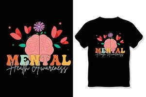 rétro mental santé conscience T-shirt vecteur