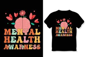 rétro mental santé conscience T-shirt vecteur