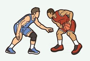 graphique de dessin animé de joueurs d'hommes d'équipe de basket-ball vecteur