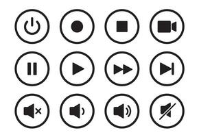 l'audio, vidéo, la musique joueur bouton icône. du son contrôle, jouer, pause bouton solide icône ensemble. caméra, médias contrôle, microphone interface pictogramme. vecteur