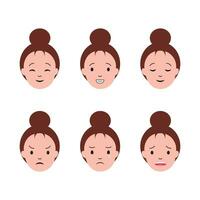 femme ou fille les dessins animés émotions. faciale expression vecteur