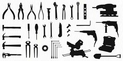 vecteur silhouette ensemble de construction outils pour la main d'oeuvre travail et réparation