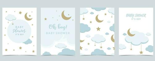 bébé douche invitation carte pour garçon avec ballon, nuage, ciel, bleu vecteur