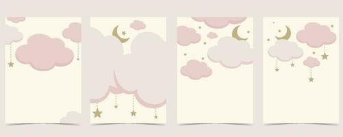 bébé douche invitation carte pour fille avec ballon, nuage, ciel, rose vecteur