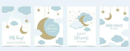 bébé douche invitation carte pour garçon avec ballon, nuage, ciel, bleu vecteur