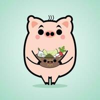 dessin animé porc avec nourriture gratuit vecteur des illustrations