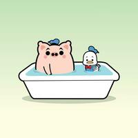 porc et canard dans baignoire gratuit vecteur des illustrations