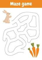 Labyrinthe jeu. aller par Labyrinthe à atteindre le but. imprimable des feuilles de calcul, Activités pour les enfants. logique Jeux pour préscolaire, Jardin d'enfants apprentissage, l'école à la maison. mignonne vecteur lapin.