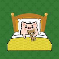 mascotte porc avec nounours ours dans lit gratuit vecteur des illustrations