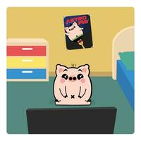 dessin animé porc en train de regarder la télé gratuit vecteur des illustrations