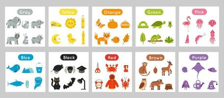 collection de flashcards pour apprendre les couleurs aux enfants. vecteur