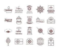 bundle of happy raksha bandhan célébration set icons vecteur