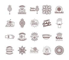 bundle of happy raksha bandhan célébration set icons vecteur