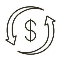 symbole du dollar avec des flèches autour de l'icône de style de ligne