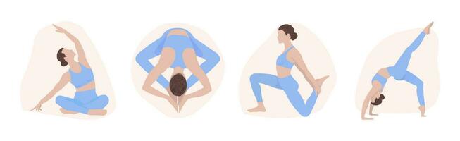 yoga pose pour femmes dans bleu vecteur