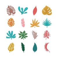 feuilles tropicales feuillage verdure plantes icon set design plat vecteur