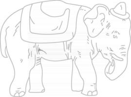 contour mignon éléphant portant un chapeau de cirque parfait pour la page de coloriage vecteur