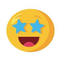 visage emoji riant avec des yeux d'étoiles icône de style plat vecteur