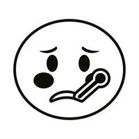 visage emoji malade avec icône de style de ligne classique thermomètre vecteur