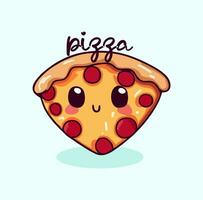 une dessin animé Pizza personnage avec une mignonne visage vecteur