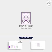 modèle de logo simple premium fleur ligne florale beauté avec carte de visite vecteur