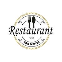 ancien rétro fourchette et cuillère silhouette conception vite nourriture restaurant logo timbre emblème vecteur