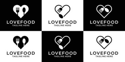 logo conception Créatif ligne l'amour et fourchette restaurant icône vecteur illustration