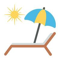 relaxant plage chaise à côté de parasol parapluie sur une brillant ensoleillé jour, bain de soleil vecteur