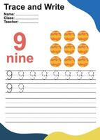 tracer et écrire le numéro pour les enfants. exercice pour que les enfants reconnaissent le nombre. feuille de travail pédagogique pour le préscolaire. fichier vectoriel. vecteur