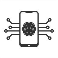 vecteur illustration de téléphone intelligent cerveau icône dans foncé Couleur et blanc Contexte