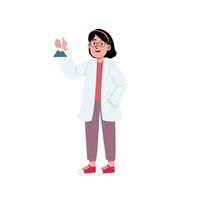 fille avec laboratoire manteau pour recherche et expérience science compétence pour éducation avec content visage illustration vecteur