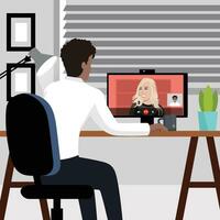 femme vidéo appel sa ami en ligne avec sa ordinateur à maison, des relations et la communication concept. vecteur