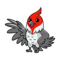 mignonne rouge huppé cardinal oiseau dessin animé agitant main vecteur