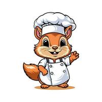 mignonne écureuil dans chef uniforme agitant main, dessin animé animal personnage cuisine vecteur illustration