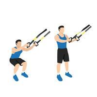 homme Faire trx suspension les bretelles squats exercer. plat vecteur illustration isolé sur blanc Contexte