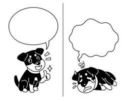vecteur dessin animé personnage allemand chasse terrier chien exprimer différent émotions avec discours bulles