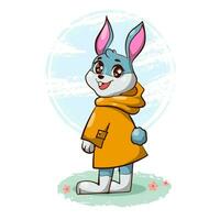 kawaii lapin avec carotte costume main tiré style animal dessin animé personnage vecteur