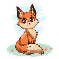 kawaii Renard main tiré style animal dessin animé personnage vecteur