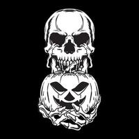 Halloween crâne avec citrouille illustration vecteur