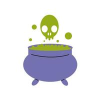 Halloween sorcières bleu chaudron avec poison potion isolé sur blanc Contexte. icône image de magique ébullition et bouillonnant pot. vecteur illustration.