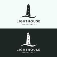 mer port phare la tour logo conception Créatif bâtiment avec projecteurs ancien vecteur modèle.