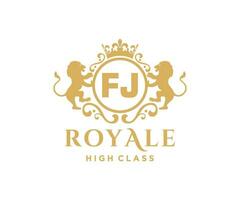 d'or lettre fj modèle logo luxe or lettre avec couronne. monogramme alphabet . magnifique Royal initiales lettre. vecteur