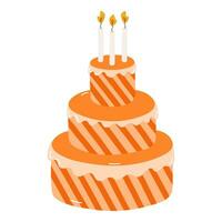 mignonne anniversaire gâteau avec brûlant bougies. dessert pour fête, anniversaire, mariage. stylisé vecteur illustration de vacances petit gâteau. branché main tiré clipart dans le scandinave style