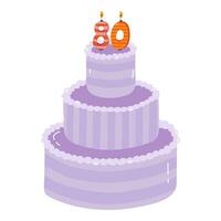 mignonne anniversaire gâteau avec brûlant bougies dans le forme de Nombres. dessert pour fête chaque année de naissance, anniversaire. stylisé main tiré clipart de vacances petit gâteau dans le scandinave style vecteur