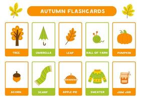 mignonne l'automne éléments avec des noms. flashcards pour apprentissage Anglais. vecteur