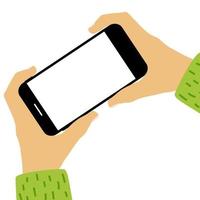 main tenant un téléphone portable avec un modèle d'écran vide. peut être utilisé pour la publicité. illustration vectorielle vecteur