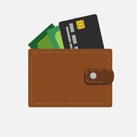 icône plate de portefeuille avec argent et carte de crédit. illustration vectorielle vecteur