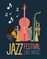 affiche du festival de jazz avec instruments et notes de musique vecteur